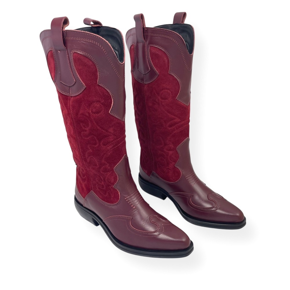 NWT Pilcro Anthropologie Western Red Cowboy Boots EU 39 Leather Suede $280 - Picture 9 of 16